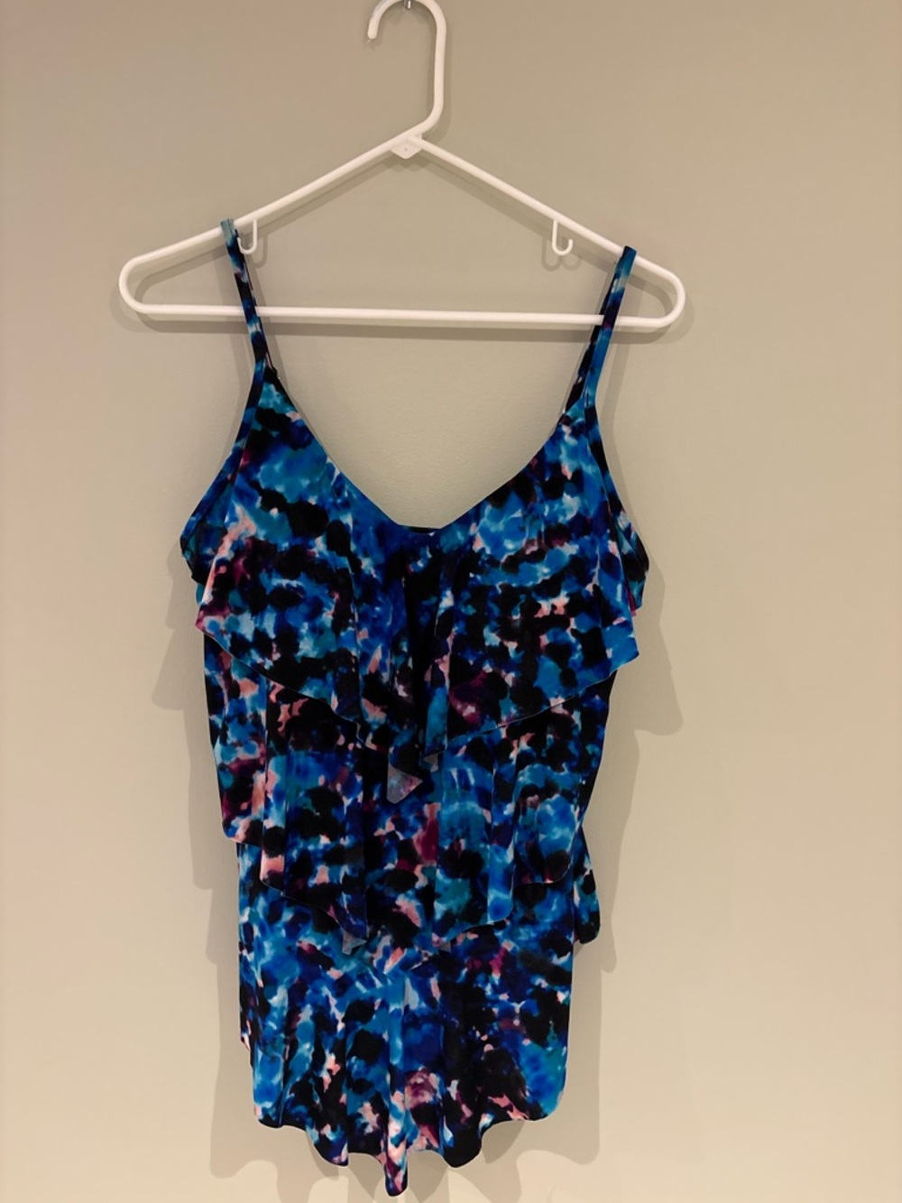 Blue Multi-Layered Print Ladies Swim Top